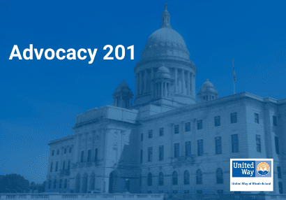 Image of the Rhode Island State House with the text Advocacy 201.