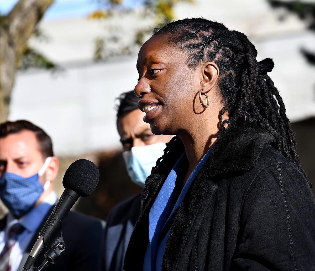 Dr. Nicole Alexander-Scott, Director of RI Dept. of Health addresses the media in November 2021. MARK STOCKWELL FOR THE BOSTON GLOBE