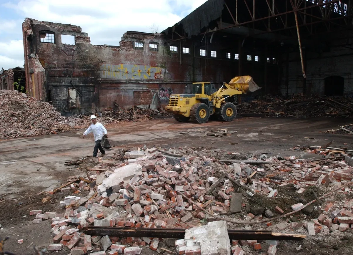 Crews demolish the Trolley Barn in Cranston in 2005. Frieda Squires/The Providence Journal, File