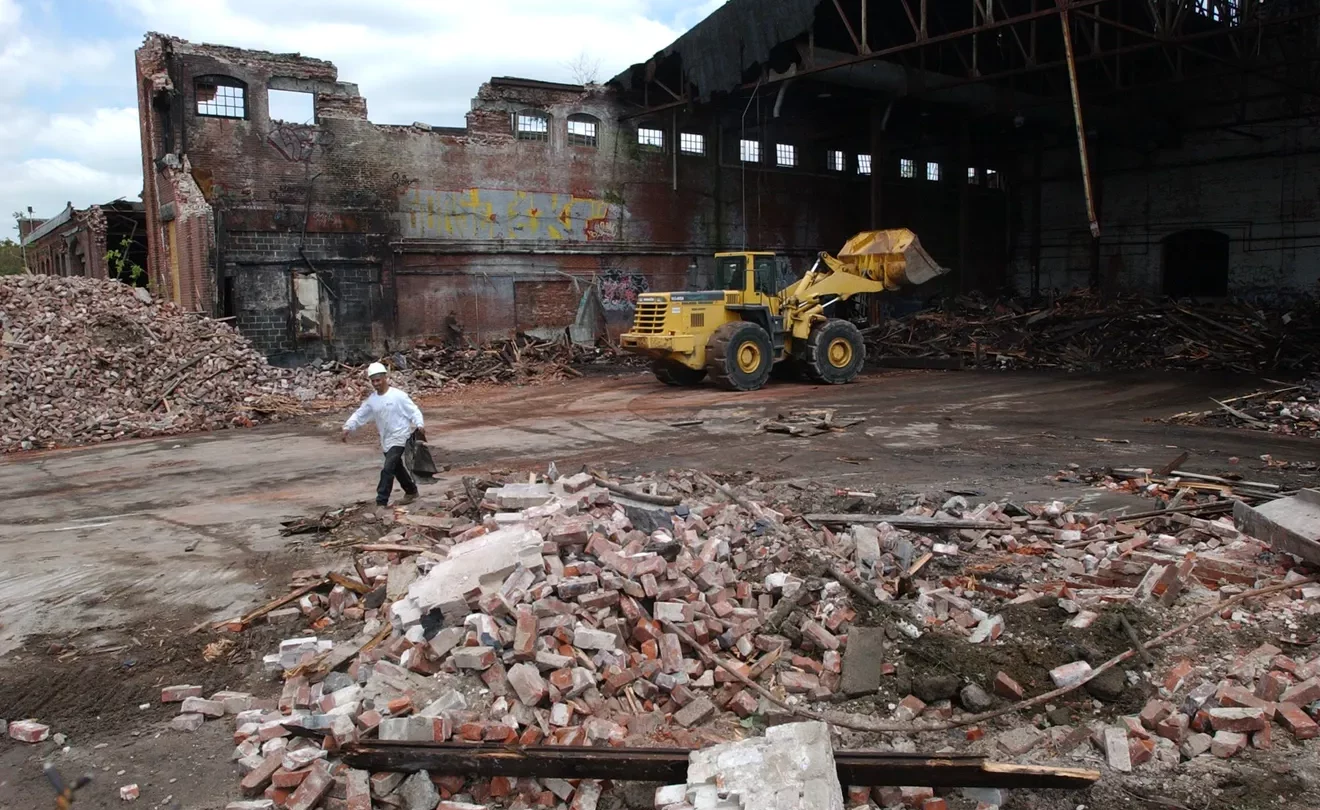 Crews demolish the Trolley Barn in Cranston in 2005. Frieda Squires/The Providence Journal, File