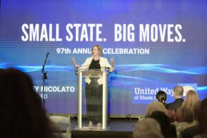 Cortney Nicolato, president and CEO of United Way of Rhode Island, welcoming attendees.