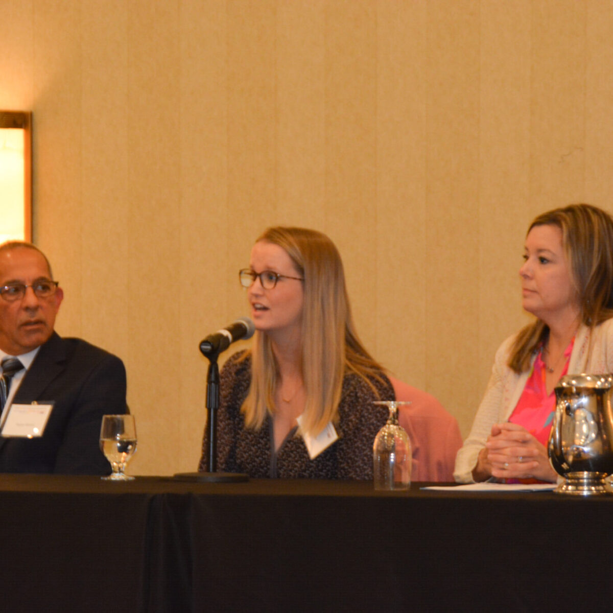 Kelley Hurley, ADPI grant coordinator for CareLink, speaking during a panel discussion with Hector Munoz & Leslie Courtney.
