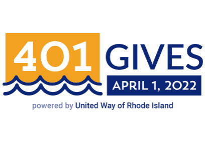 Horizontal 401Gives logo. APRIL 1, 2022 powered by in United Way of Rhode Island