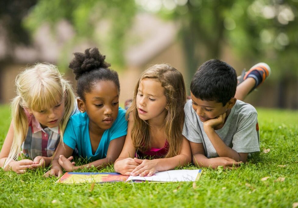 School kids play outside